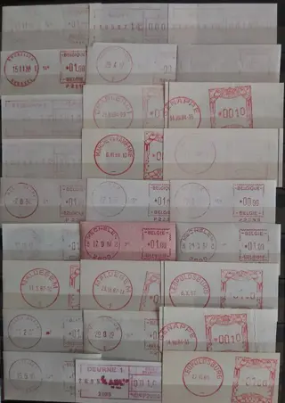 België - Verzameling machinale frankeringen en loketstroken.