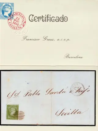 Spanje 1855 - 1855 - Isabella II- 2 cu. green on letter to the province. REALLY RARE - Edifil 39