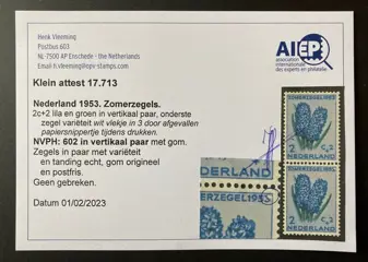 Nederland 1953 - Zomerzegel, met variëteit wit plekje - NVPH 602