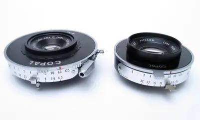 Copal no. 0 shutter + Tominon 1:4,5 105mm & Copal no. 1 shutter + Tominon 1:4,5 75mm lens for 4x5