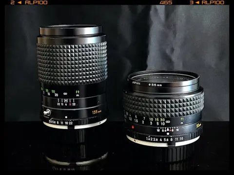 Minolta XE (XE-1/XE-7) SLR Camera + 2 lenses : Minolta Rokkor MC 50mm f.1,4, MC 135mm f.3,5 - Full Set