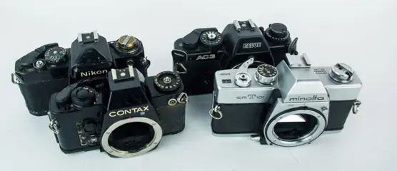 Contax, Minolta, Nikon, Revue Single lens Reflex cameras for enthusiastic AS IS