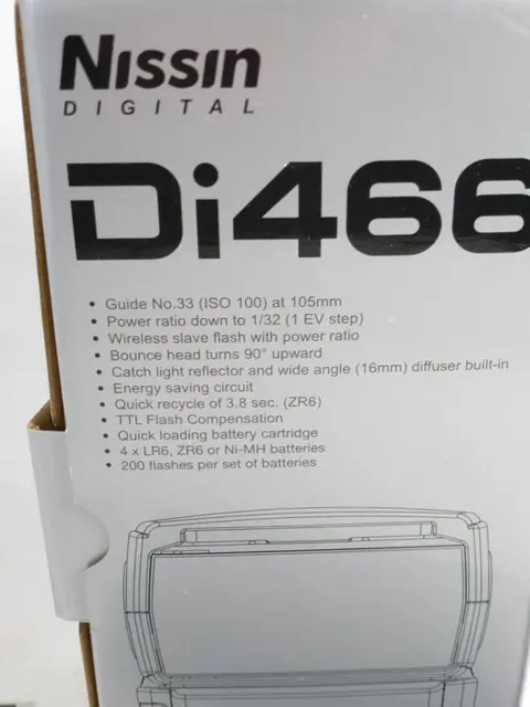 Nissin Di466 flitser, als nieuw in doos, voor micro fourthirds, m43, systeemcamera