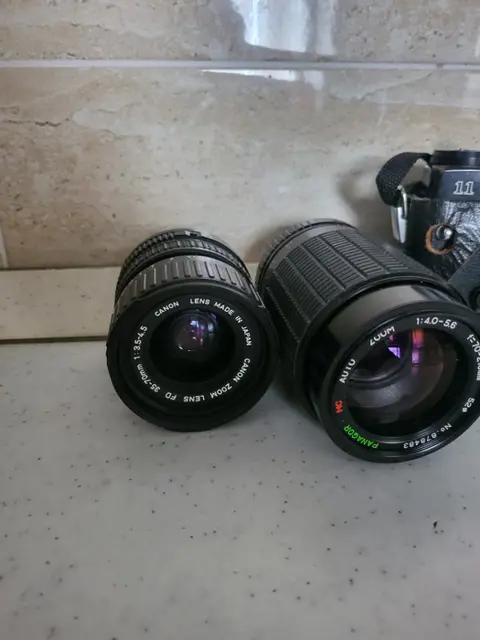 Zenit 11 + helios 44m4 + canon FD 35-70mm + Y/C panagor 70-210mm