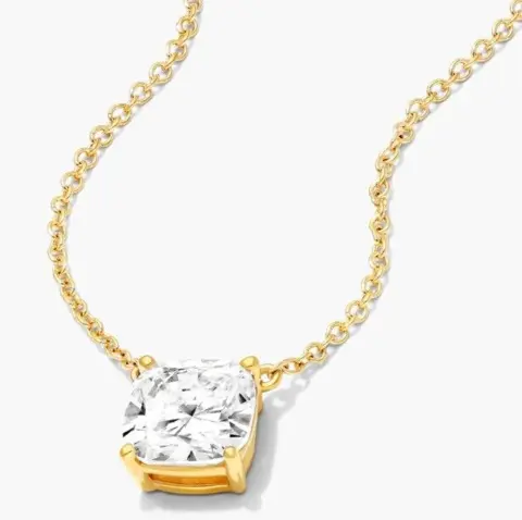 GIA Lab Report Solitaire Cushion Cut 0.51CT I/VVS2 diamond pendant with a necklace made from 14K - 14 karaat Geel goud - Collier met hanger Diamant
