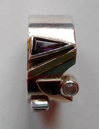 Juwelier-Anfertigung - 14 karaat Geel goud, Zilver - Ring - amethist, granaat, maansteen