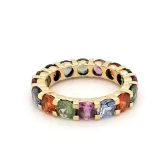 ***no reserve price* Geel goud - Rainbow eternity ring - 4.91 ct Saffier