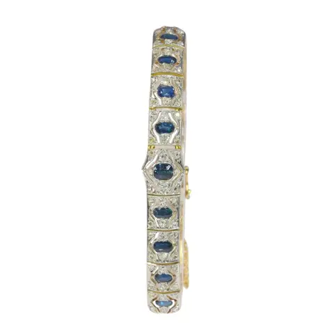 18 karaat Geel goud - Armband - 1.40 ct Saffier - Diamanten, totaal diamantgewicht 0,45 crt, Vintage jaren 20 Art Deco