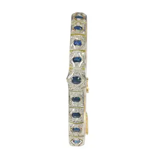 18 karaat Geel goud - Armband - 1.40 ct Saffier - Diamanten, totaal diamantgewicht 0,45 crt, Vintage jaren 20 Art Deco