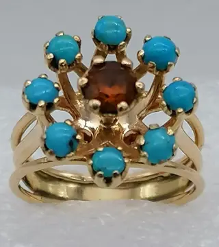 5.4g - 18 karaat Geel goud - Ring - 0.80 ct Citrien - Turkooizen
