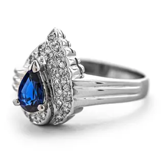 1.09 tcw Sapphire Ring Platina - Ring - 0.87 ct Saffier - 0,22 ct diamanten - geen minimumprijs