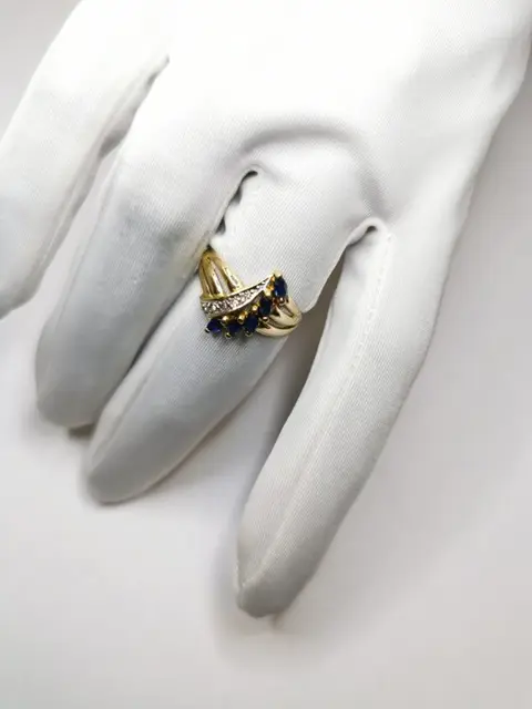 18 karaat Goud - Ring - 0.05 ct Saffier - Diamanten, Saffieren
