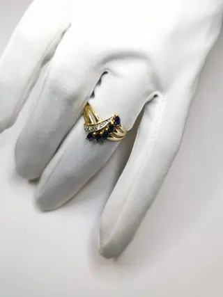 18 karaat Goud - Ring - 0.05 ct Saffier - Diamanten, Saffieren