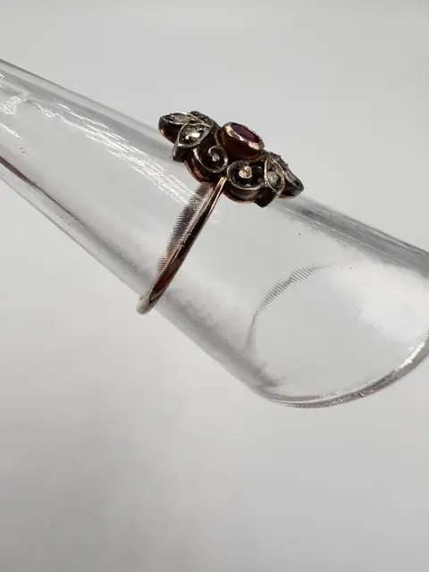 14 karaat Geel goud - Ring Robijn - Diamanten