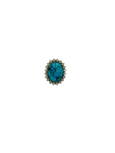 14 karaat Witgoud - Ring Turquoise - Diamanten
