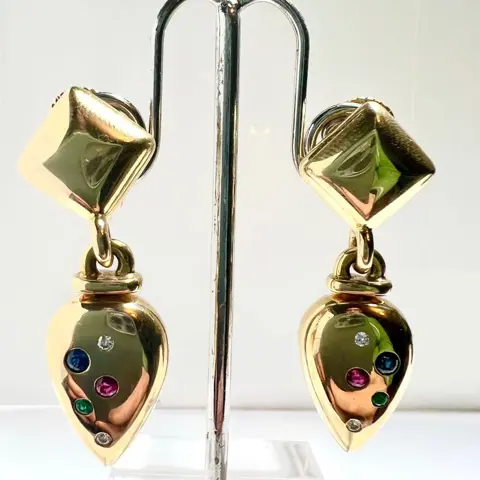 WZP - 18 karaat Geel goud - Oorbellen - 0.20 ct Saffier - Robijn + Smaragd + Diamanten - 22,5 g!!