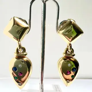 WZP - 18 karaat Geel goud - Oorbellen - 0.20 ct Saffier - Robijn + Smaragd + Diamanten - 22,5 g!!