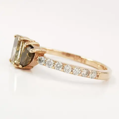 0.72 ct fancy yellowish gray & 0.22 ct fancy brownish yellow & 0.24 vs diamonds designer ring - 14 karaat Rosé goud - Ring Diamant - Diamanten, AIG gecertificeerd zonder reserve
