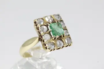 18 karaat Geel goud - Ring - 0.50 ct Smaragd - Diamanten