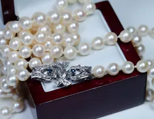 835 Zilver - Halsketting - Ø 6,5-7 mm Akoya parels - 0,10 ct saffieren - 92 cm