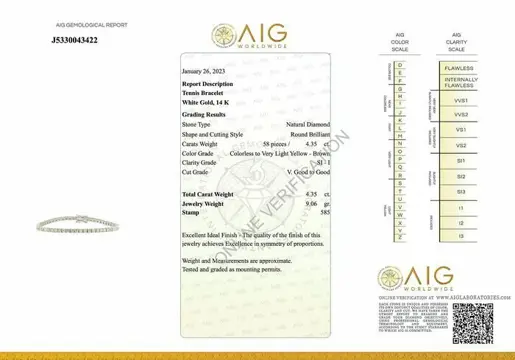 No reserve price - 4.35 tcw - 14 karaat Witgoud - Armband Diamant