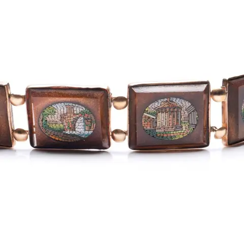 Antique micro mosaic with goldstone, depicting historic sites in Rome - 9 kt. Goud - Armband