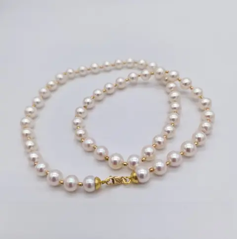 18 karaat Geel goud - Halsketting - Akoya-parels van 6,9/7 mm