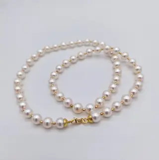 18 karaat Geel goud - Halsketting - Akoya-parels van 6,9/7 mm