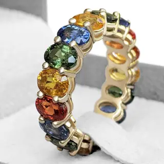 10.95 Carat Multiple Color Natural Sapphire Eternity Band - 14 karaat Geel goud - Ring - Geen reserve
