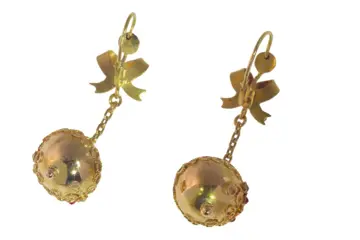 NO RESERVE PRICE - 18 karaat Geel goud - Oorbellen - Wit en rood strass, Vintage antiek anno 1900