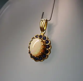 14 karaat Goud - Hanger - 2.00 ct Opaal - Saffieren