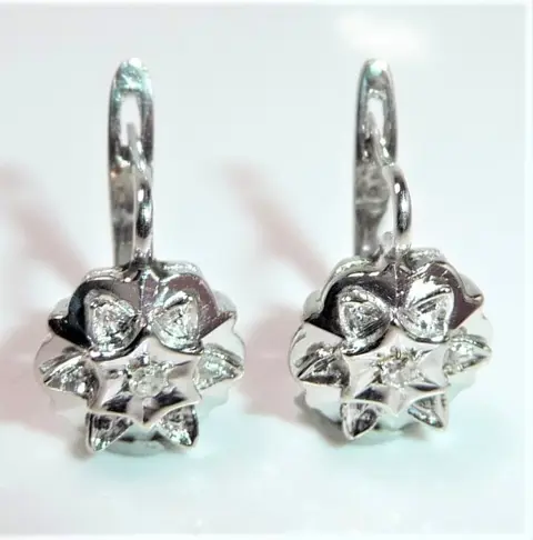 NO RESERVE - 18 karaat Witgoud - Oorbellen - 0.03 ct Diamant