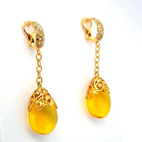 Pomellato - 18 karaat Rosé goud - Oorbellen - Amber cabochons met cognac diamanten, Arabesque-collectie