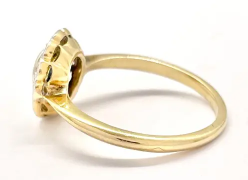 "NO RESERVE PRICE" Art déco - 18 karaat Geel goud, Platina - Ring - 0.25 ct Saffier - 0.20 ct diamanten