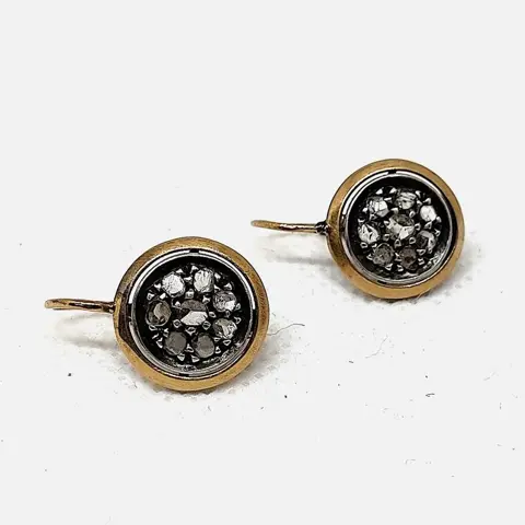 18 karaat Geel goud, Zilver - Oorbellen, Ring - 1.00 ct Diamant - Diamanten