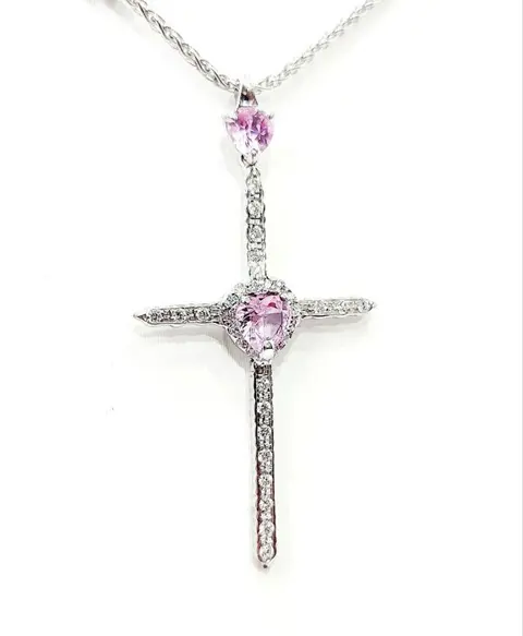 DD Gioielli - 18 karaat Witgoud - Collier met hanger - 0.90 ct Saffier - Diamanten