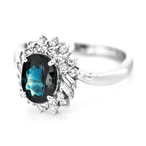 2.07 tcw Sapphire Ring Platina - Ring - 1.72 ct Saffier - Diamanten van 0,35 ct - geen minimumprijs