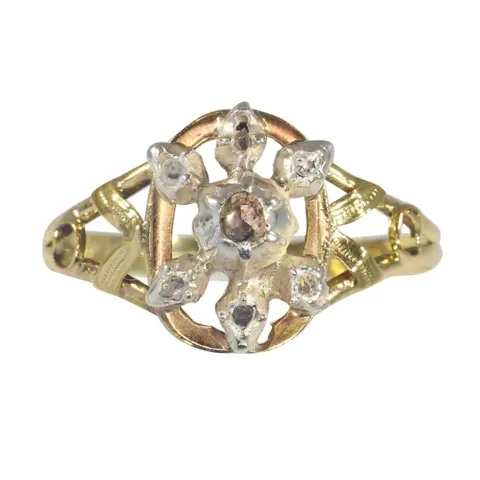 NO RESERVE PRICE - 18 karaat Geel goud - Ring Diamant - Vintage antiek anno 1870, Gratis formaat wijzigen*