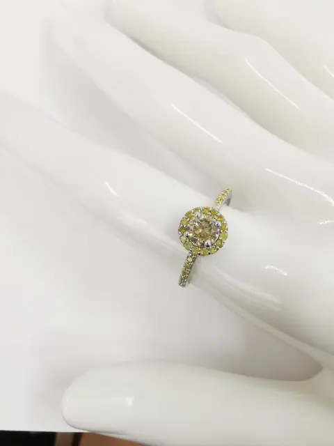 0.53 ct fancy grayish yellow & 0.30 ct fancy intense yellow diamonds designer halo ring - 14 karaat Witgoud - Ring Diamant - Diamanten, AIG gecertificeerd zonder reserve