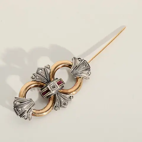 19.2 karaat Goud - Broche Diamant - Diamanten, Robijnen