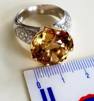 18 karaat Geel goud, Witgoud - Ring Citrien - Diamanten