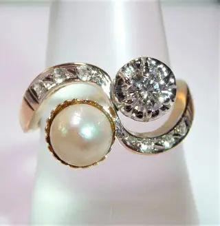 18 karaat Geel goud - Ring - 0.27 ct Diamant - parel + kleine spinellen
