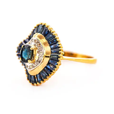 2.31 tcw Sapphire Ring - 18 karaat Geel goud - Ring - 0.50 ct Saffier - 1,69 ct saffieren + 0,12 ct diamanten - geen minimumprijs