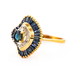 2.31 tcw Sapphire Ring - 18 karaat Geel goud - Ring - 0.50 ct Saffier - 1,69 ct saffieren + 0,12 ct diamanten - geen minimumprijs