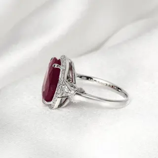 No Reserve Price - 6.96 ct No Heated Ruby & 0.34 Ct Diamonds - 14 karaat Witgoud - Ring Robijn - Diamanten, IGI gecertificeerd