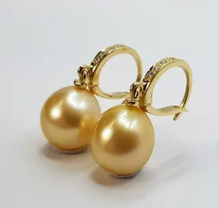 10x11mm Deep Golden South Sea Pearls - 14 karaat Geel goud - Oorbellen - 0.09 ct