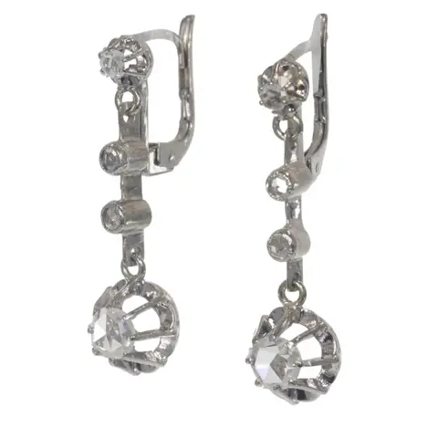 NO RESERVE PRICE - 18 karaat Witgoud - Oorbellen Diamant - Vintage jaren 1920 Art Deco