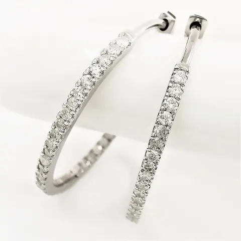 1.10 ct vs diamond designer oval hoop earrings - 14 karaat Witgoud - Oorbellen Diamant - Diamanten, AIG gecertificeerd zonder reserve