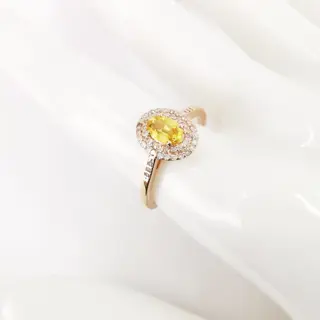 0.72 ct yellow sapphire & 0.32 ct fancy pink diamonds designer double halo ring - 14 karaat Rosé goud - Ring Saffier - Diamanten