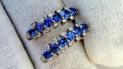 Sapphire Earrings - 14 karaat Witgoud - Oorbellen Saffier - Blauw en diamanten - geen reserve